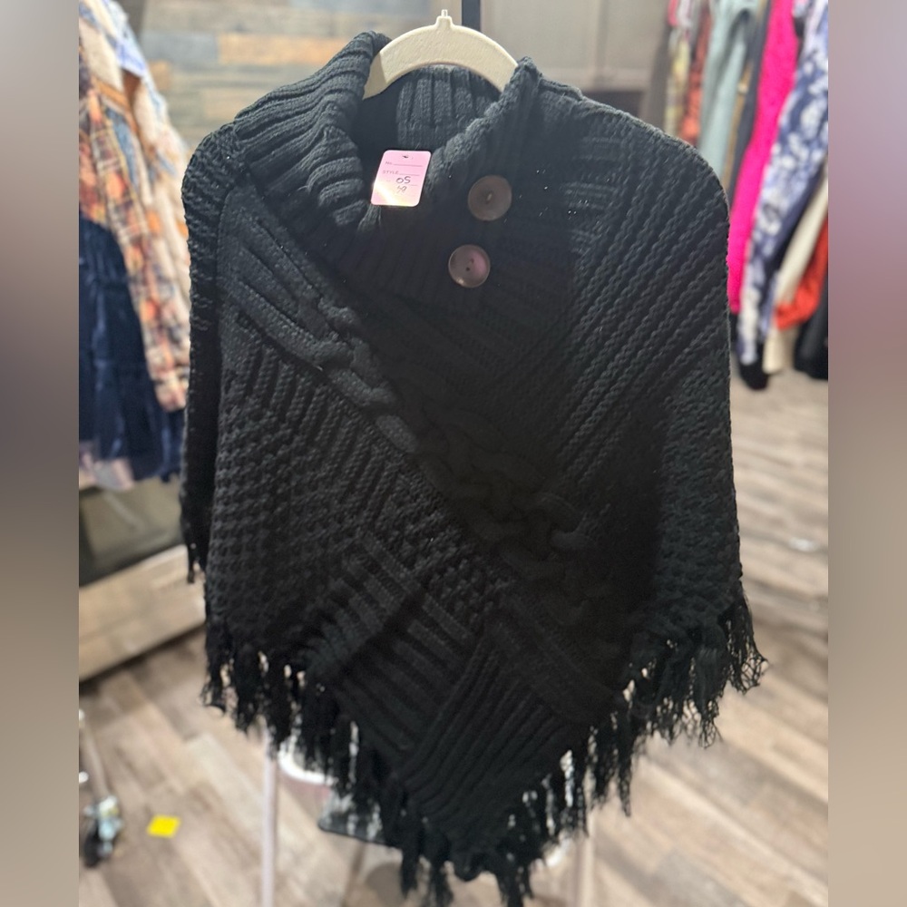 Black Cable Knit Women's poncho Sweater